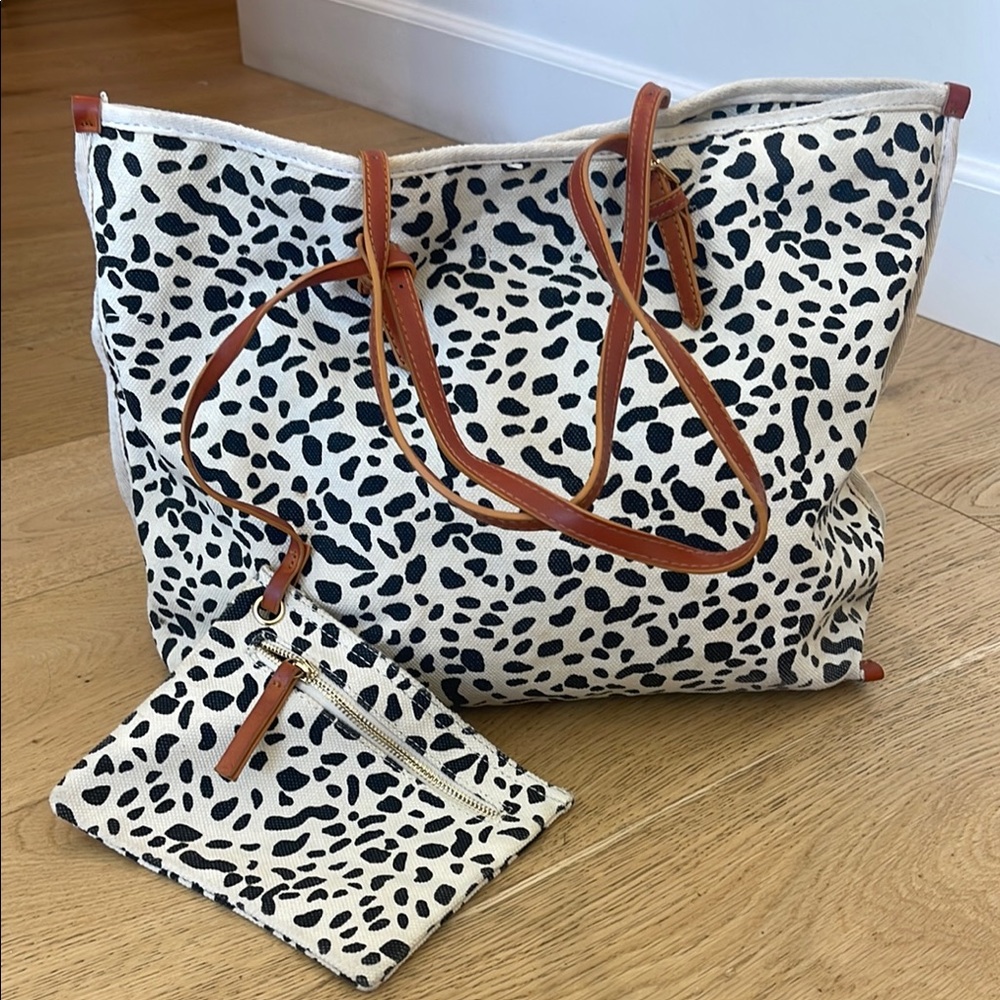 Anthropologie/Urban outfitters  Leopard Print canvas Tote Bag with Tan Straps - Picture 12 of 17